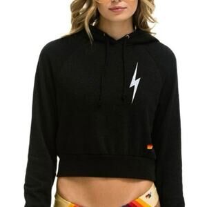 Womens Aviator Nation Bolt 2 Cropped Pullover Hoodie Black Size M EUC!
